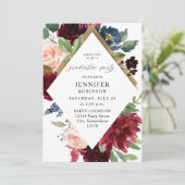Invitation Burgundy Navy & Blush Pink Floral Graduation Party (Debout devant)