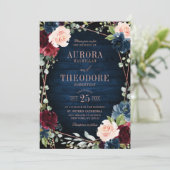 Invitation Burgundy Navy Blush Rose Gold Mariage géométrique (Debout devant)
