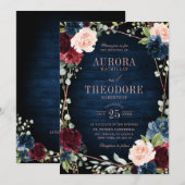 Invitation Burgundy Navy Blush Rose Gold Mariage géométrique (Devant / Derrière)