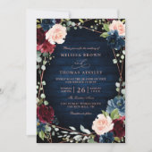 Invitation Burgundy Navy Blush Rose Gold QR Code Wedding (Devant)