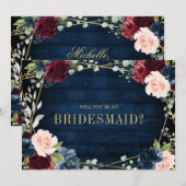 Invitation Burgundy Navy Blush Serez-vous ma femme d'honneur (Devant / Derrière)