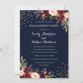 Invitation Burgundy Navy Confetti Floral Engagement Party (Devant)