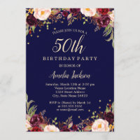 Burgundy Navy Elégant Floral 50e Anniversaire