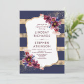 Invitation Burgundy Navy et Gold Floral Engagement Party (Debout devant)