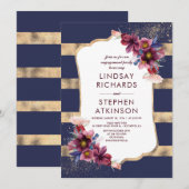 Invitation Burgundy Navy et Gold Floral Engagement Party (Devant / Derrière)