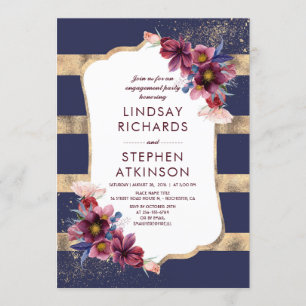 Invitation Burgundy Navy et Gold Floral Engagement Party