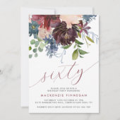 Invitation Burgundy & Navy Floral 60ème Script Anniversaire (Devant)