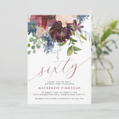 Invitation Burgundy & Navy Floral 60ème Script Anniversaire (Debout devant)