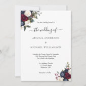 Invitation Burgundy Navy Floral Élégant Mariage de script off (Devant)