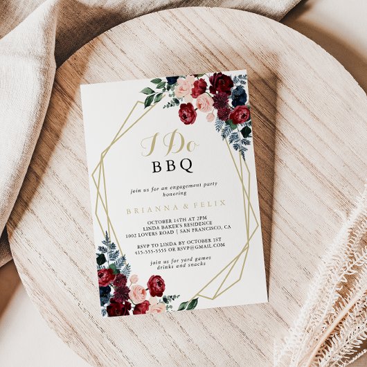Invitation Burgundy Navy Floral I Do BBQ