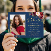 Invitation Burgundy Navy Floral Photo Célébration