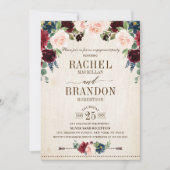 Invitation Burgundy Navy Floral Russe Boho Engagement Party (Devant)