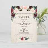 Invitation Burgundy Navy Floral Russe Boho Engagement Party (Debout devant)