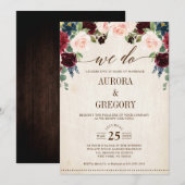 Invitation Burgundy Navy Floral Rustic Pays Nous faisons (Devant / Derrière)