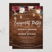 Invitation Burgundy Navy Floral String Light Engagement (Devant / Derrière)