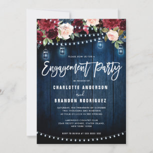 Invitation Burgundy Navy Floral String Light Engagement