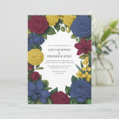 Invitation Burgundy, Navy & Gold Floral Wedding (Debout devant)