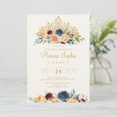 Invitation Burgundy Navy Princess Floral Tiara Anniversaire (Debout devant)