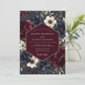 Invitation Burgundy Navy Somber Flora Wedding (Debout devant)