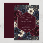 Invitation Burgundy Navy Somber Flora Wedding (Devant / Derrière)