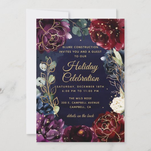 Invitation Burgundy Navy Wedding Gold (Devant)