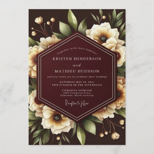 Invitation Burgundy Nocturne Bloom Wedding (Devant)