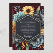 Invitation Burgundy Ochre Rich Floral Wedding (Devant / Derrière)