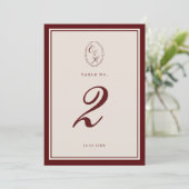 Invitation Burgundy Old Money Wedding Table Number (Debout devant)