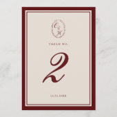 Invitation Burgundy Old Money Wedding Table Number (Devant)