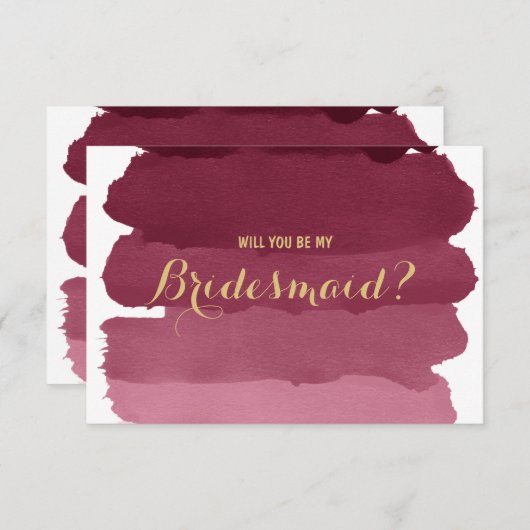 Invitation Burgundy ombre d'aquarelle être ma Bridesmaid (Devant / Derrière)
