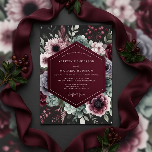 Invitation Burgundy Opulent Bloom Wedding