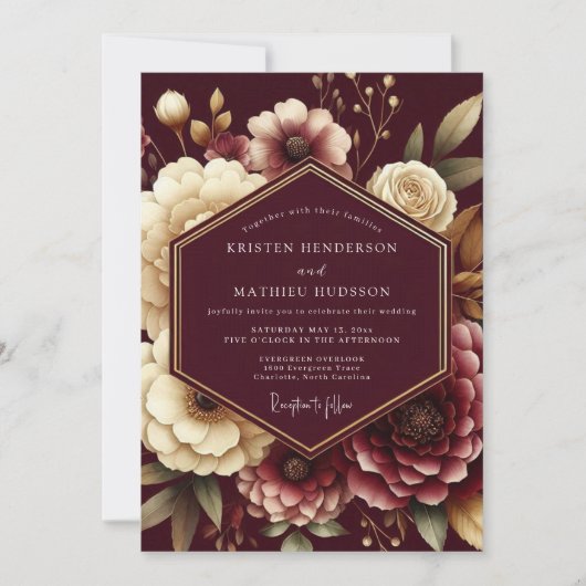 Invitation Burgundy Opulent Flora Wedding (Devant)