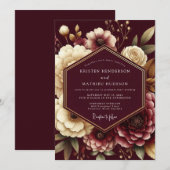 Invitation Burgundy Opulent Flora Wedding (Devant / Derrière)