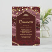 Invitation Burgundy Or Agate Marbre Arche Quinceanera (Debout devant)