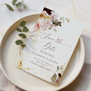 Invitation Burgundy or chute élégante Enregistrer la date