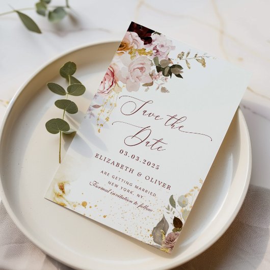 Invitation Burgundy or chute élégante Enregistrer la date