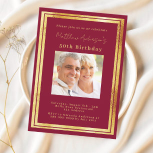 Invitation Burgundy or photo anniversaire