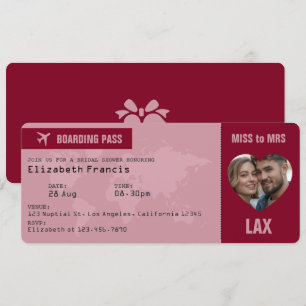 Invitation Burgundy & Or Rose Gold Boarding Pass Enterrement