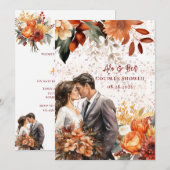 Invitation Burgundy Orange Marié Mariage Couples Douche (Devant / Derrière)