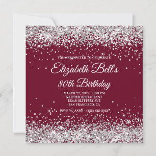 Invitation Burgundy Pailleté Argent 80e Anniversaire