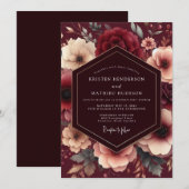 Invitation Burgundy Painterly Bloom Wedding (Devant / Derrière)