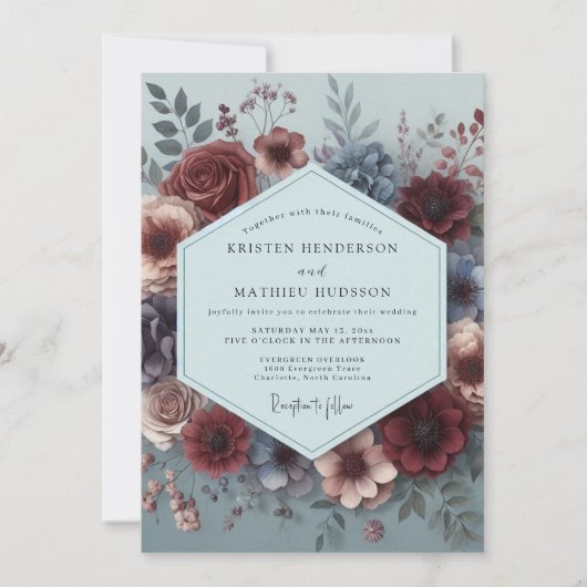 Invitation Burgundy Painterly Flora Wedding (Devant)