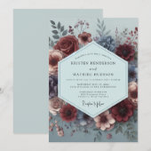 Invitation Burgundy Painterly Flora Wedding (Devant / Derrière)