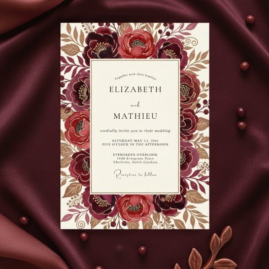 Invitation Burgundy Painterly Flora Wedding
