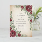 Invitation Burgundy Painterly Vintage Wedding (Debout devant)