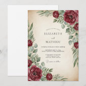 Invitation Burgundy Painterly Vintage Wedding (Devant / Derrière)