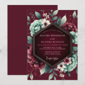 Invitation Burgundy Passionate Flora Wedding (Devant / Derrière)