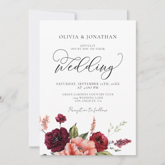 Invitation Burgundy Peach All in 1 Budget QR Code Mariage (Devant)