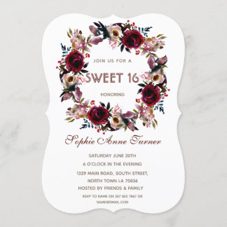 Invitation Burgundy Peach Floral Sweet sixteen Party