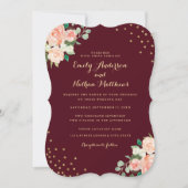 Invitation Burgundy Peach Gold Floral Confetti Mariage (Devant)